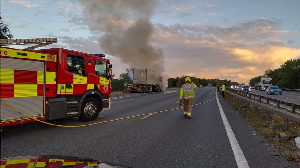 Fire on M11 southbound at junction 7