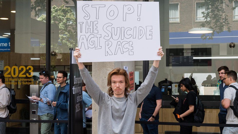 A protester holding up a placard
