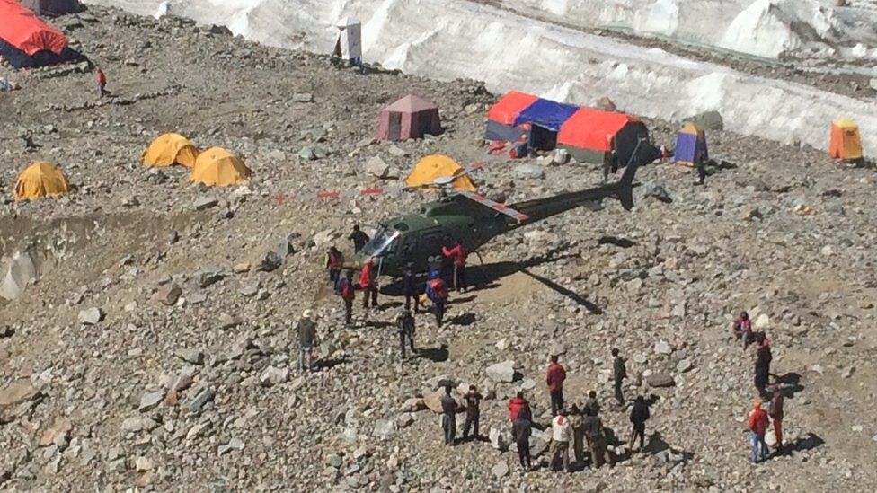 Helicopter at base camp