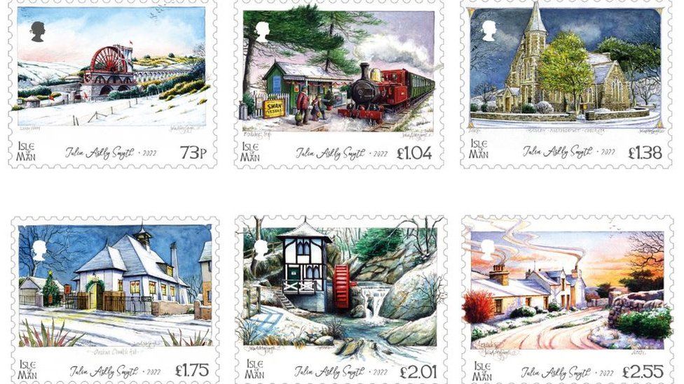 Шесть марок с изображением зимних сцен