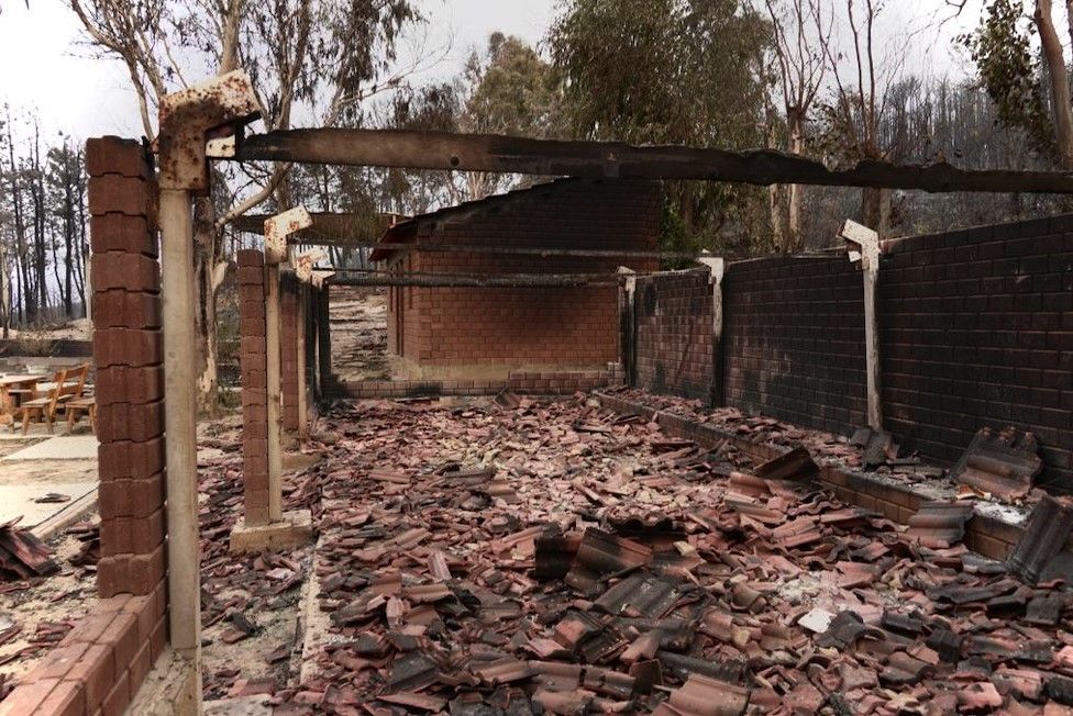 The burned-out shell of Adil El Selmy's restaurant