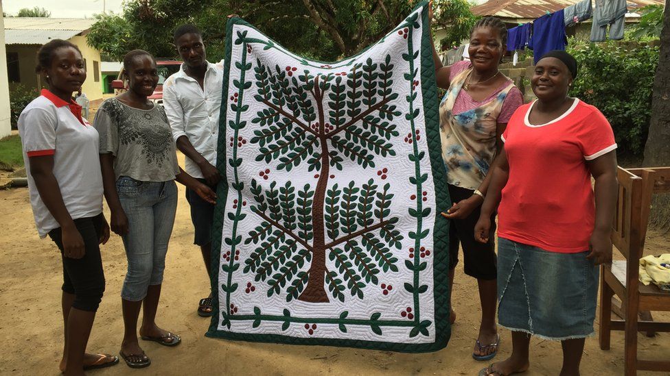 Quageh quilting group in Caldwell, Liberia, recreate Martha Ricks' Coffee Tree quilt