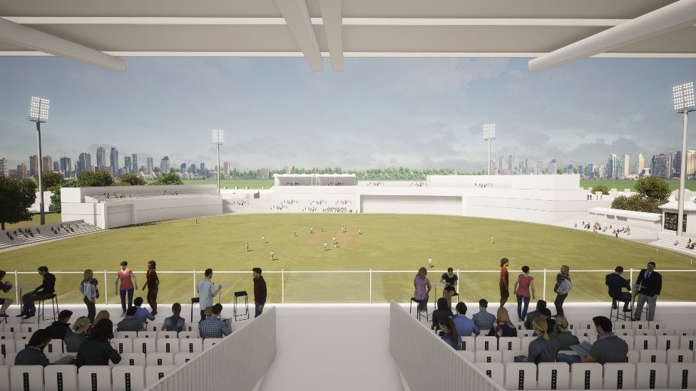 Artist impression of redeveloped cricket stadium from the inside