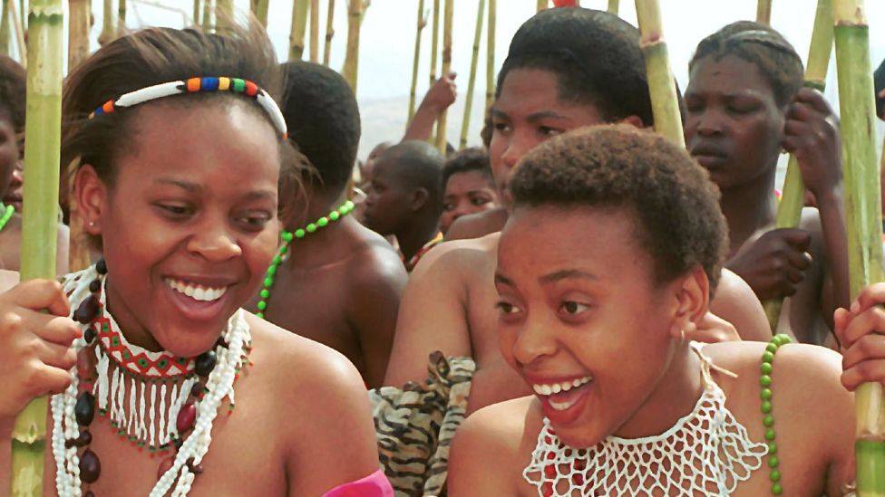 Girls at a Zulu Reed Dance ceremony - archive shot