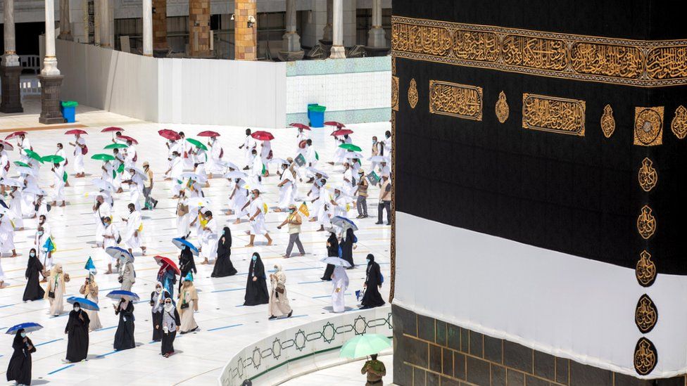 pilgrims circle around the Kaaba in 2020