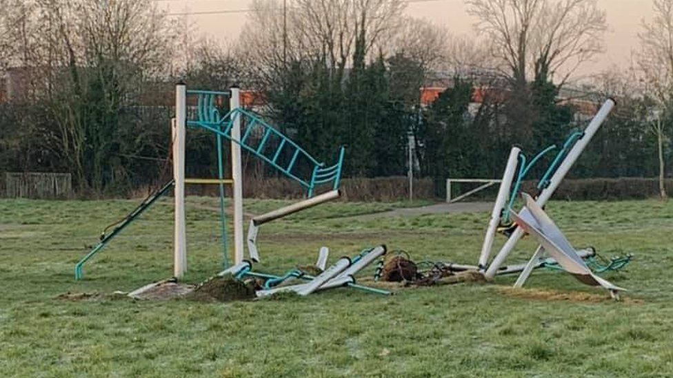 A destroyed climbing frame