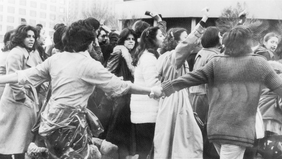 Women protesting against the veil in March 1979