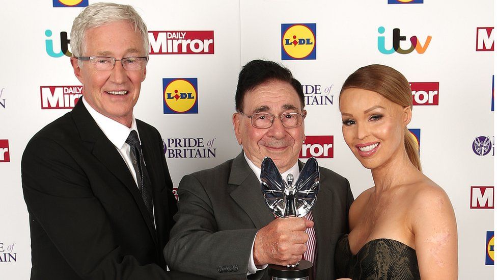 Sir Roy Calne alongside the late Paul O'Grady and Katie Piper