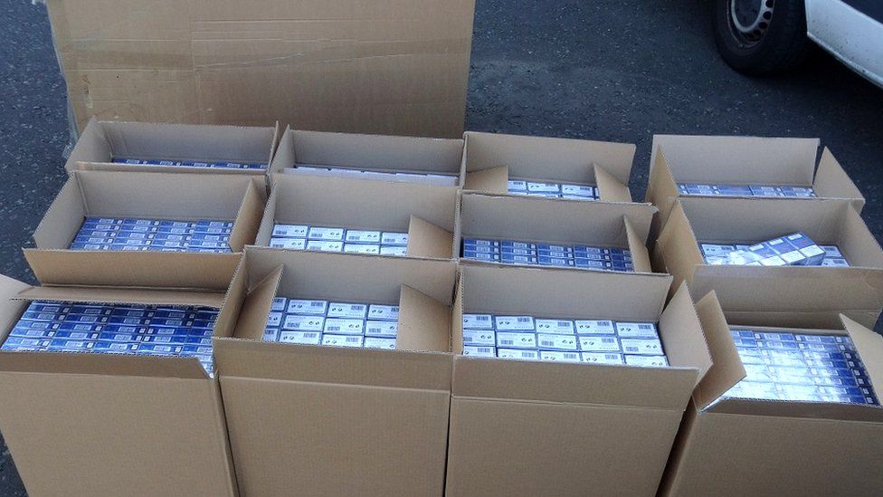 The seized cigarettes in boxes