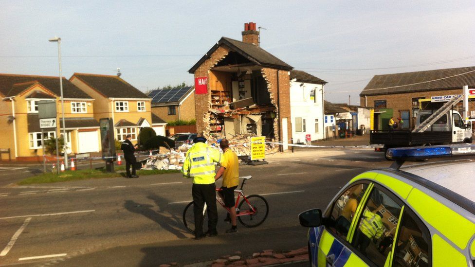 Ramraiders destroy service station building in Whittlesey BBC News
