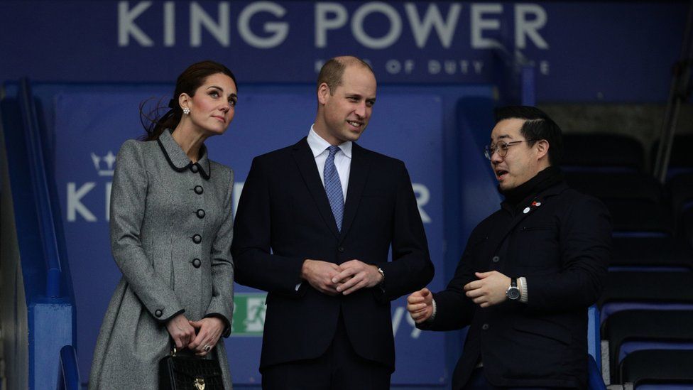 Catherine, Prince William and Mr Aiyawatt inside the King Power Stadium