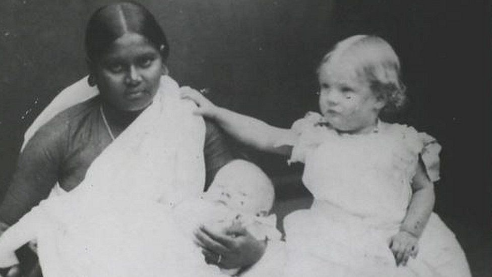 An Indian ayah with two white children circa 1850