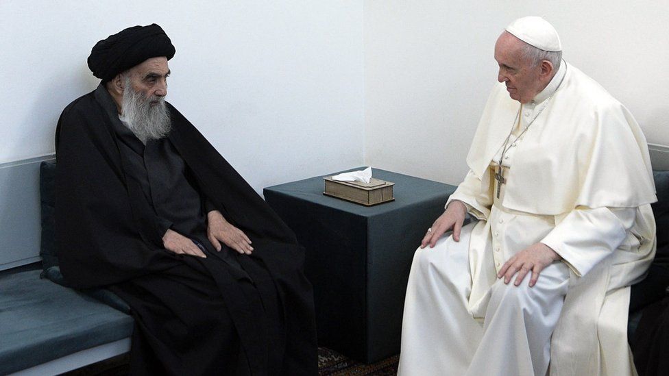 Grand Ayatollah Ali al-Sistani with Pope Francis on Saturday