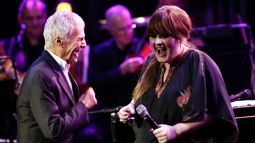 Adele on stage performing with Burt Bacharach and the BBC Concert Orchestra, to launch the BBC Electric Proms series, at the Roundhouse, Chalk Farm Road, north London, in 2008