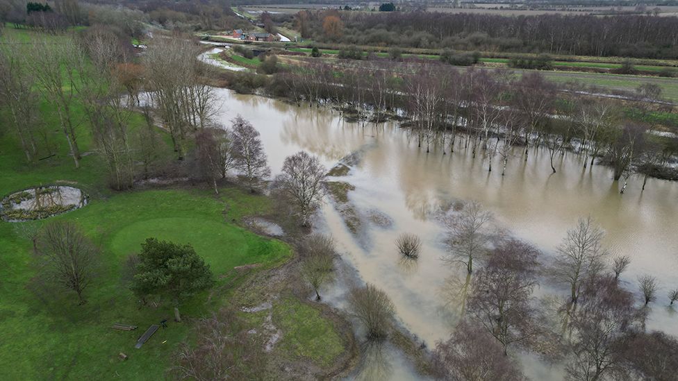 Aerial view of flooded course