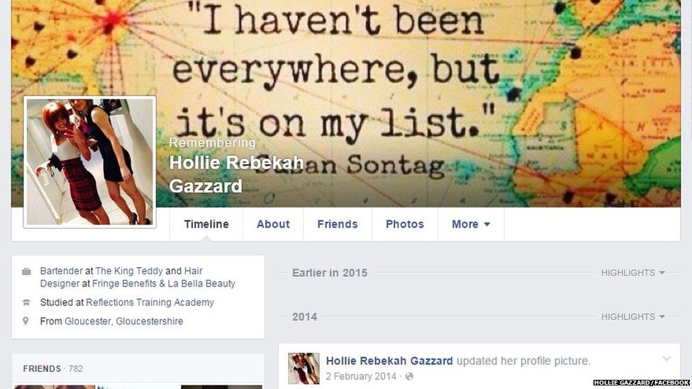 Hollie Gazzard's memorialised Facebook profile