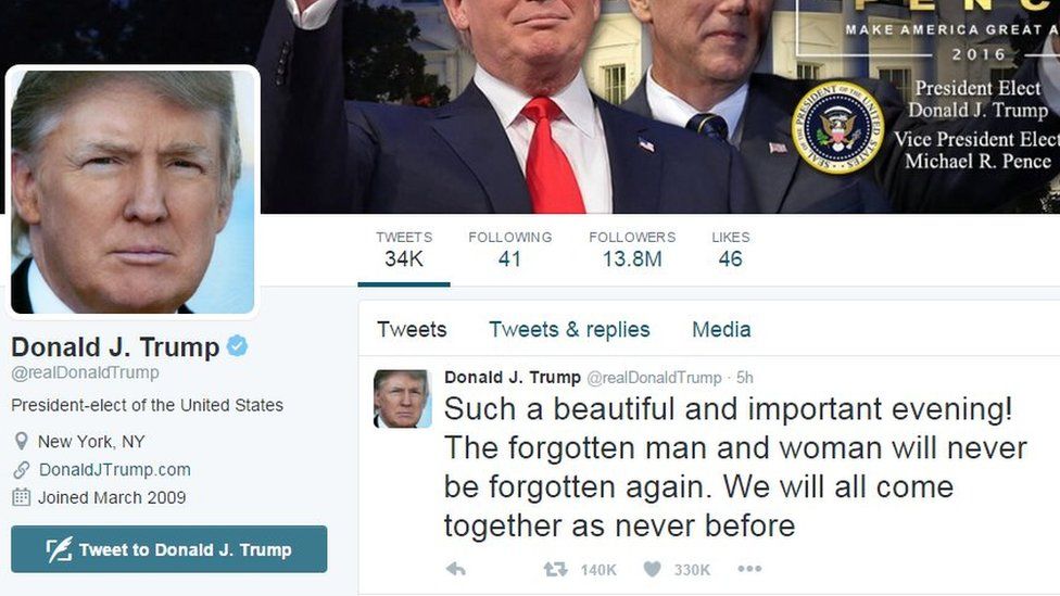 Screen grab showing Donald Trump's Twitter bio