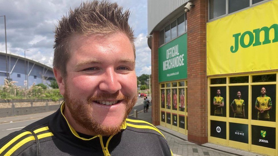 Nathan Cunnington pictured outside Carrow Road stadium