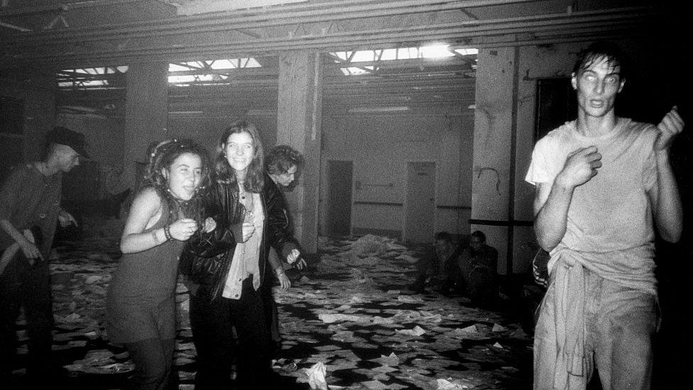 The aftermath of a warehouse rave in 1990
