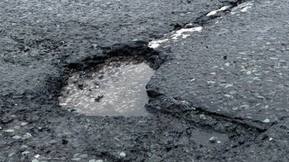 A pothole on Railway Street in Chorley town centre