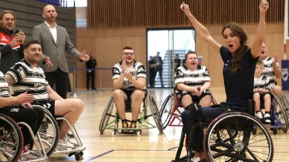 The Princess of Wales, Patron of the Rugby Football League, tries her hand at wheelchair rugby