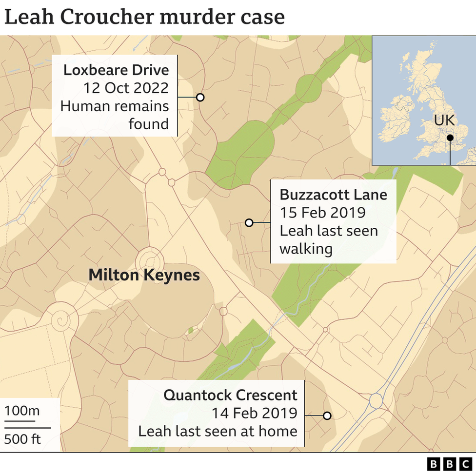 A map showing the various locations connected to Leah Croucher investigation