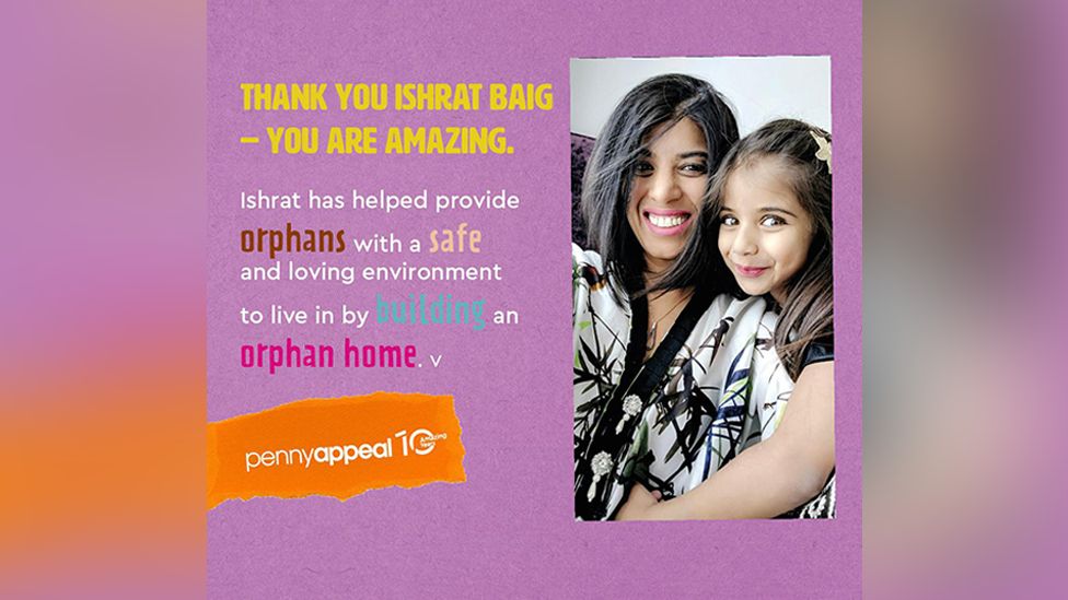 Penny Appeal ad featuring Ishrat Baig and little girl