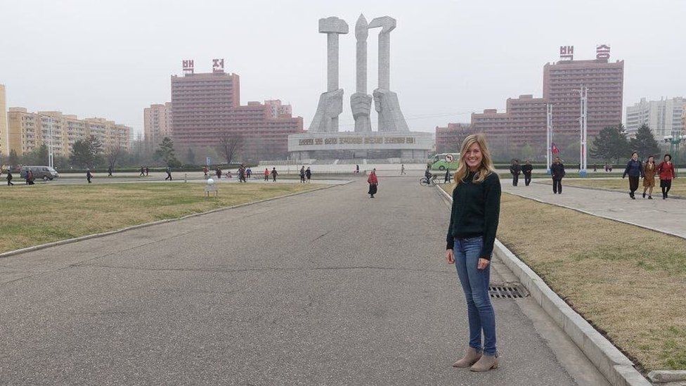 Megan Lacina in front of the Workers' Monument