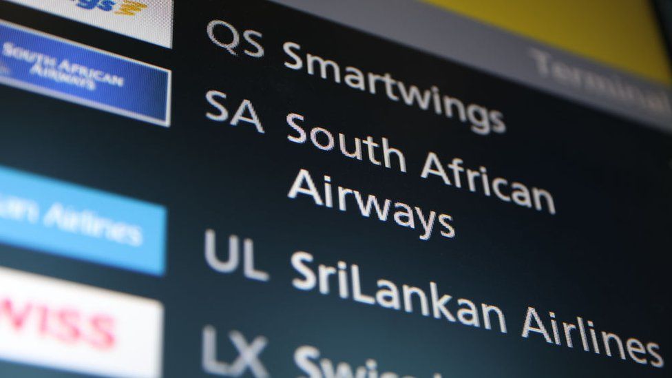 South African Airways listed on a sign at Heathrow Terminal 5