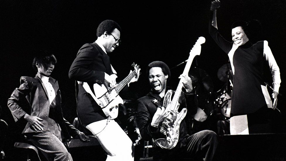 Nile Rodgers (second right) on stage with Chic in 1979