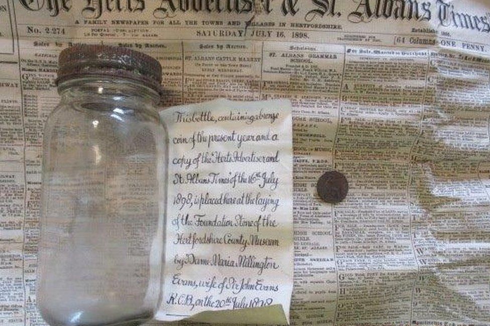 Time capsules found at former St Albans museum site BBC News