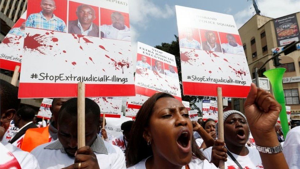 A member of the civil society chants slogans during a protest dubbed "Stop extrajudicial killings" on the killing of human rights lawyer, Willie Kimani, his client and their driver in Nairobi, Kenya, July 4, 2016
