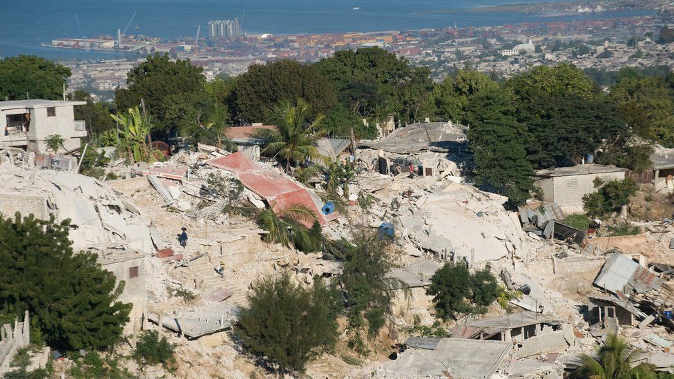 Wide shot of damage from the 2011 Haiti earthquake