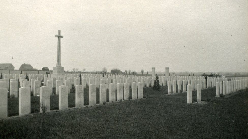 The Huts Cemetery, pictured after the war