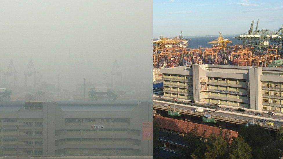 Singapore's port before and after haze