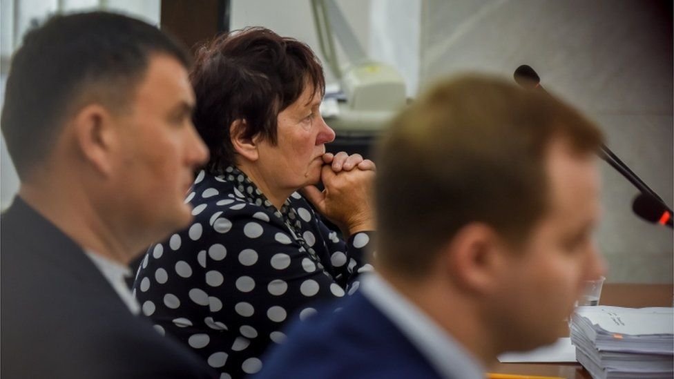 Image shows Kateryna Shelipova at trial