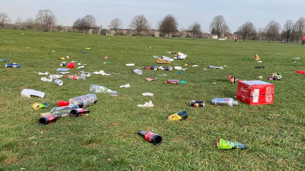 Rubbish on The Downs in Bristol