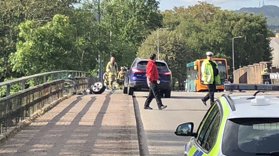 Emergency services attending Bridge Road in Llandaff