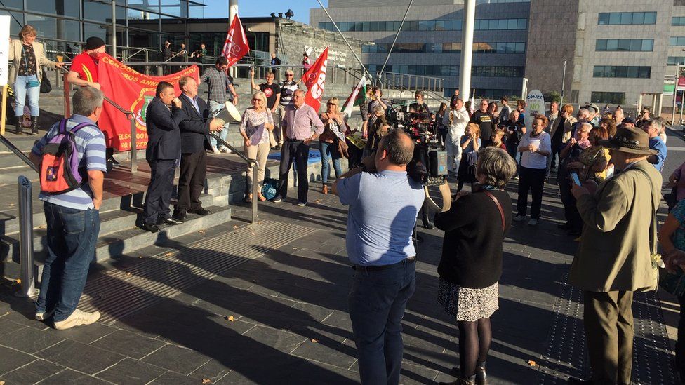 Protesters at the Welsh Assembly
