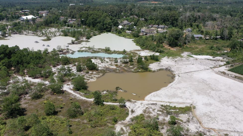 An aerial view of land and water on Bangka Island