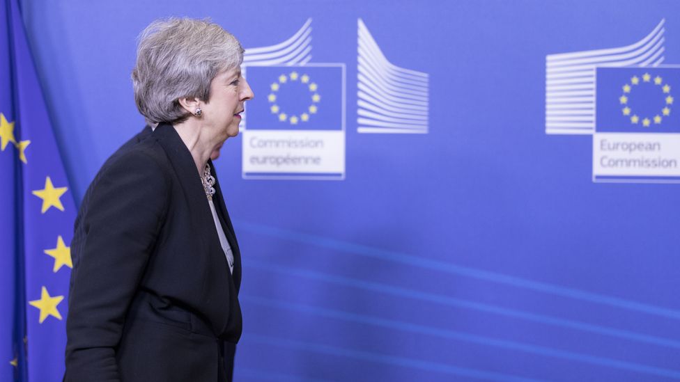 Theresa May during her visit to Brussels on 20 February