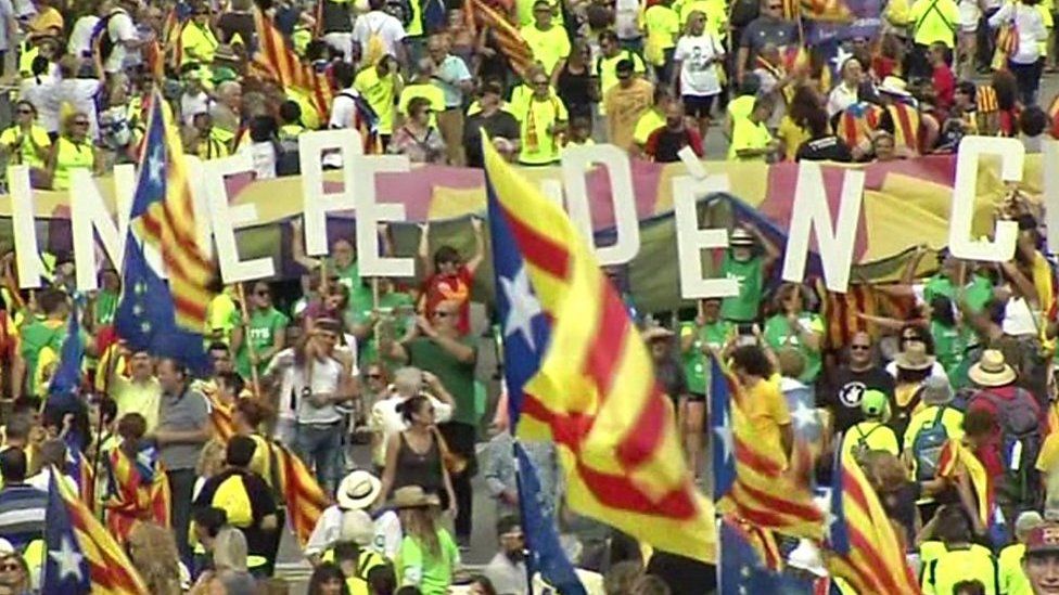 Thousands of people gathered in the Spanish city to show support for an independence referendum.