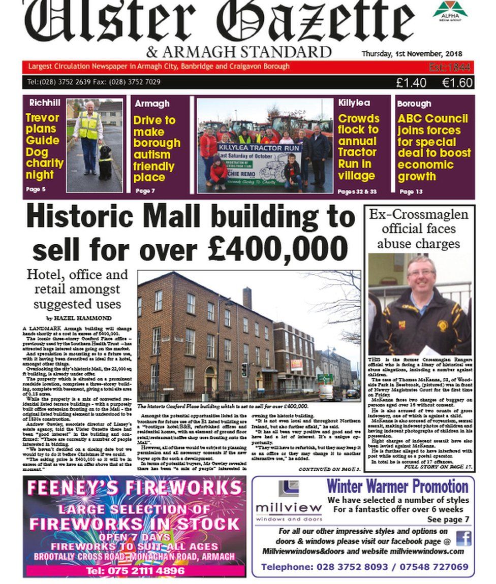 Front page of Ulster Gazette