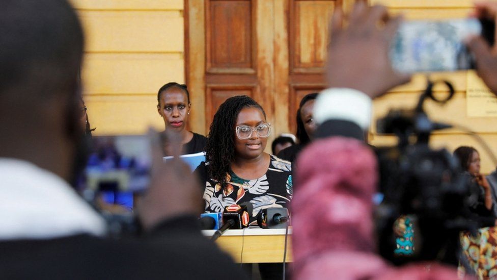Mercy Mutemi, a lawyer representing Mr Motaung speaks during a news conference.