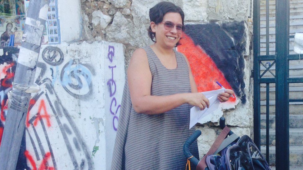 Maya Korba, outside polling station in Athens