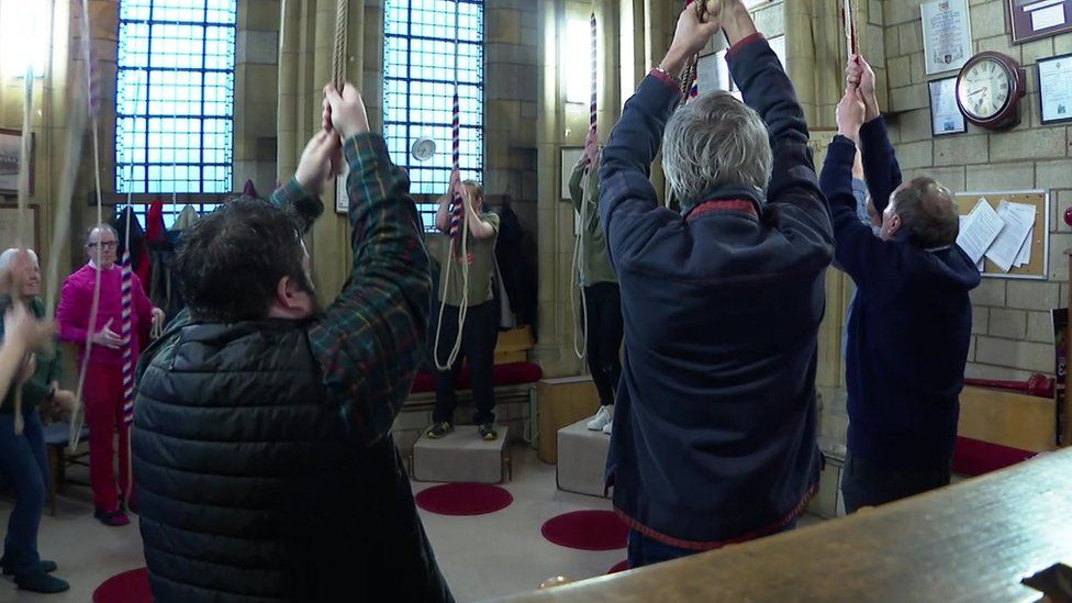 People bell ringing in Truro Cathedral