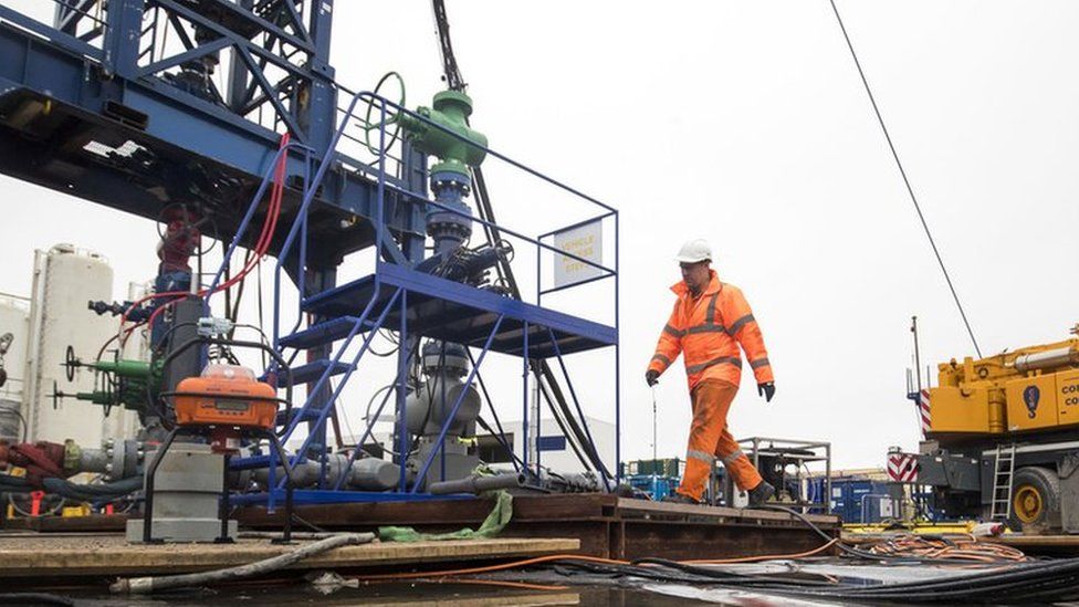 File photo dated 05/10/18 of a worker at the Cuadrilla fracking site in Preston New Road, Little Plumpton, Lancashire