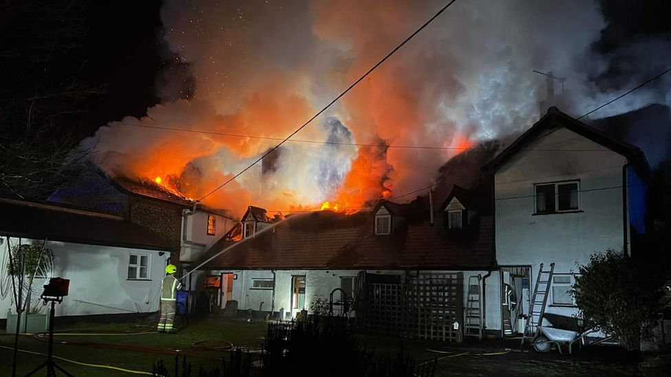 Fire at a property in Hengrave, Suffolk