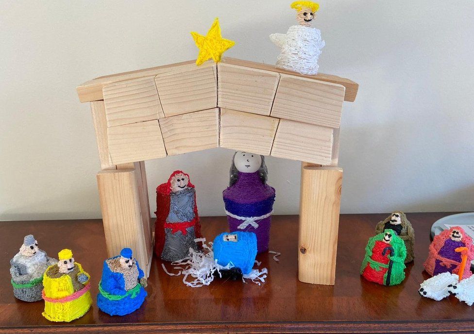 Hand-made nativity scene for family members