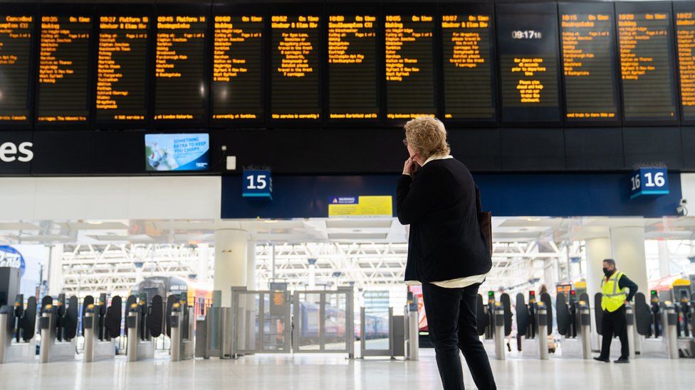 A passenger at Waterloo train station in London